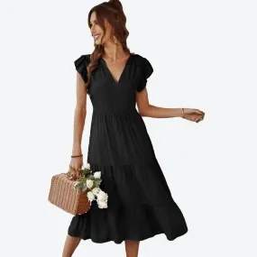 Elegant Flowy V-Neck Midi Dresses