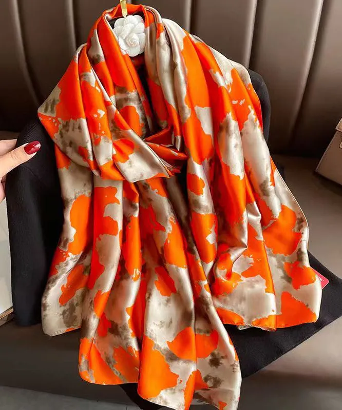 Elegant Orange Print Soft Comfy Silk Scarf ML2246