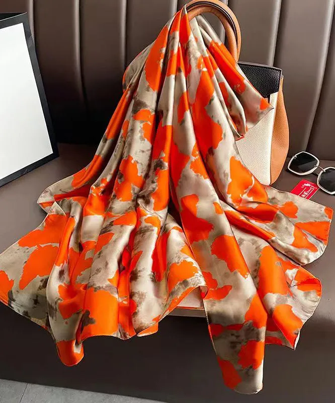 Elegant Orange Print Soft Comfy Silk Scarf ML2246