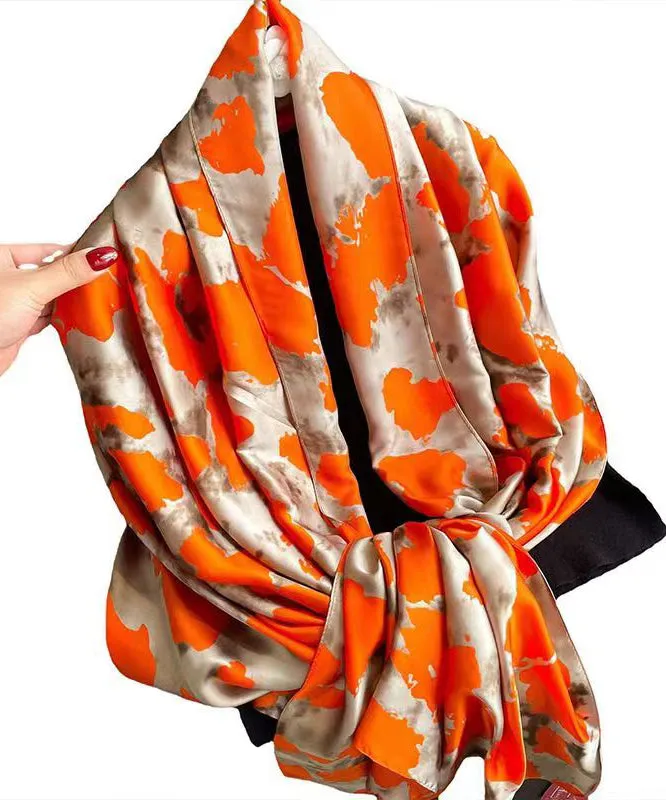 Elegant Orange Print Soft Comfy Silk Scarf ML2246