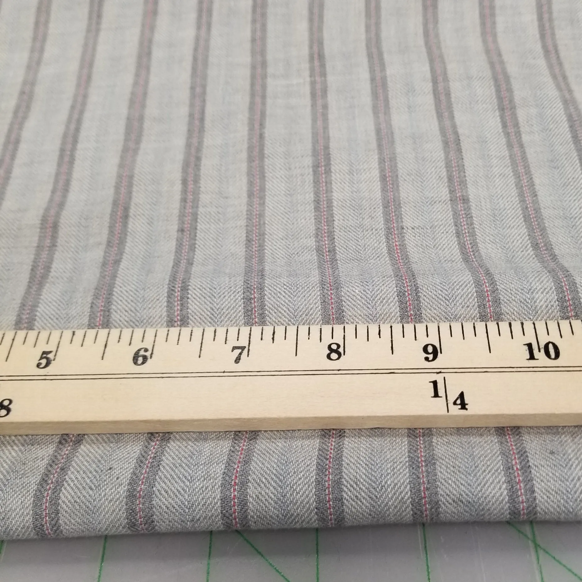 ENd of  Bolt: 7/8th yard of Designer Deadstock European Yarn Dyed Grey Herringbone Weave Stripe Woven-remnant