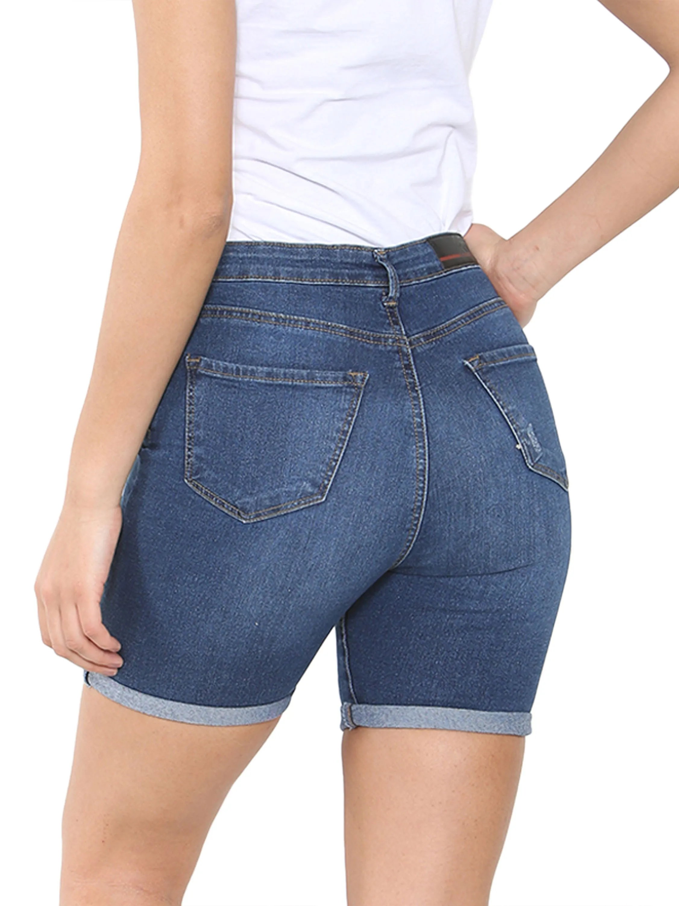 Enzo | Ladies Skinny Stretch Ripped Shorts