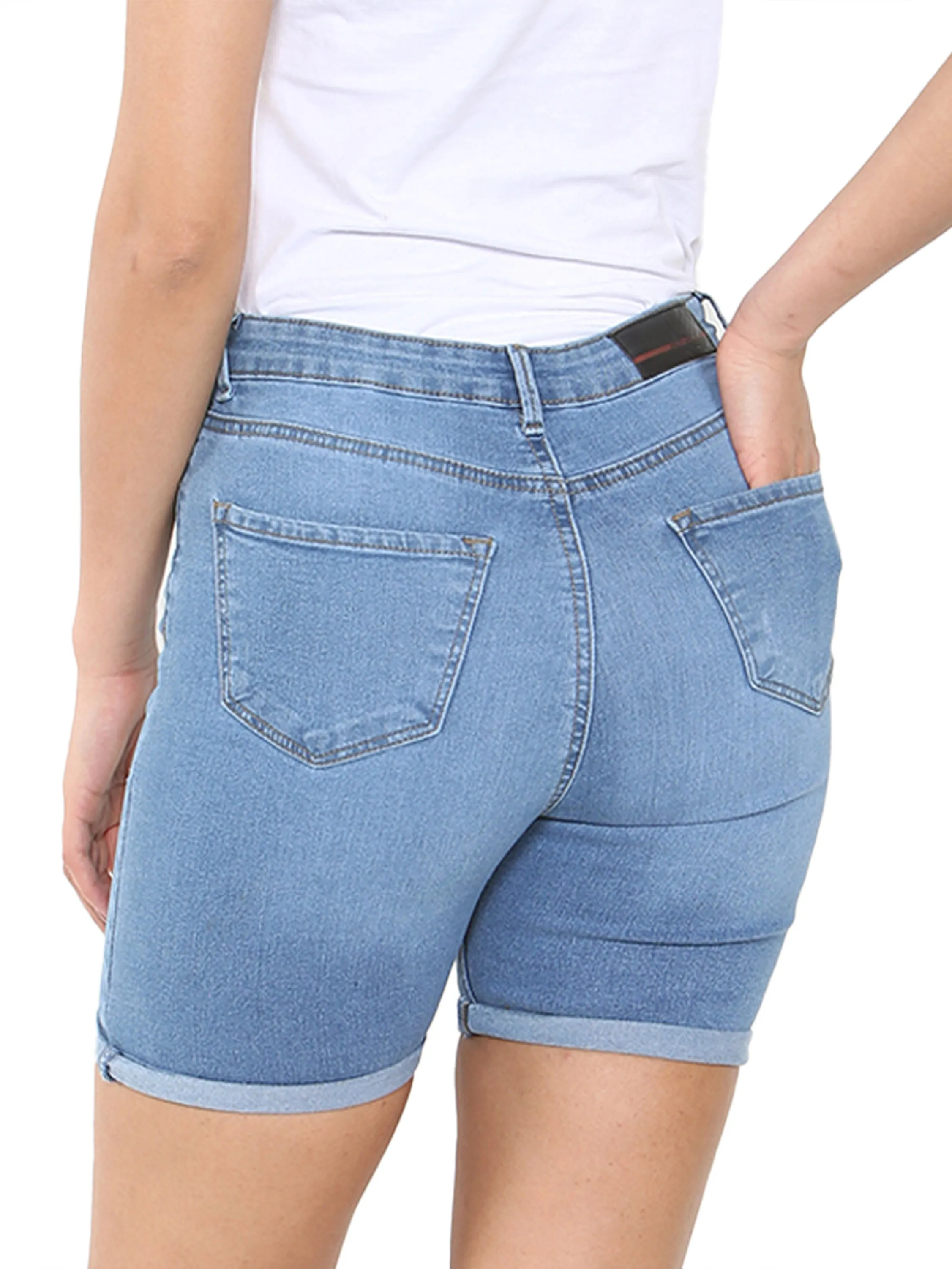 Enzo | Ladies Skinny Stretch Ripped Shorts