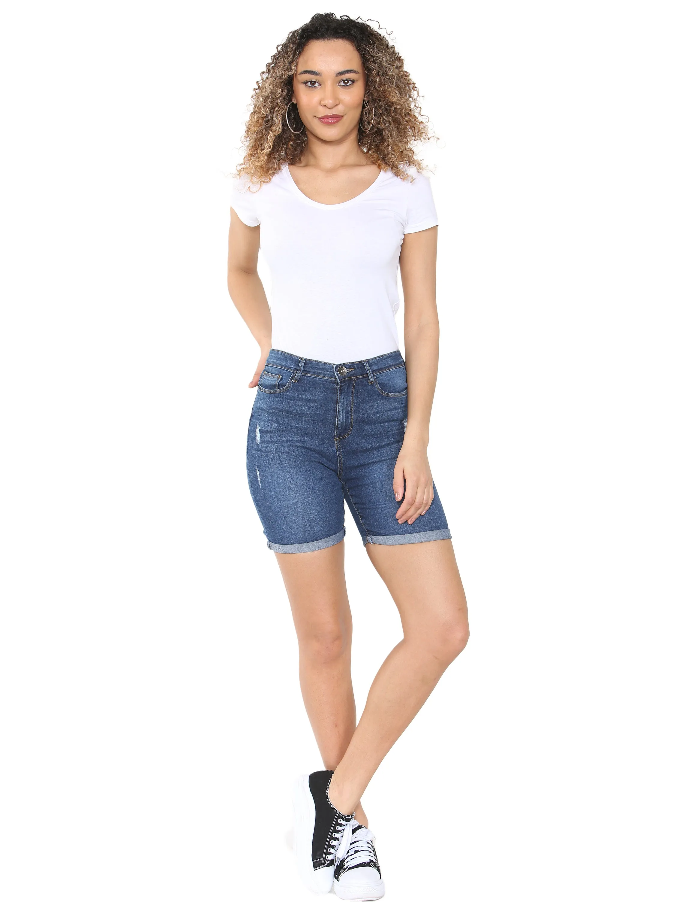 Enzo | Ladies Skinny Stretch Ripped Shorts