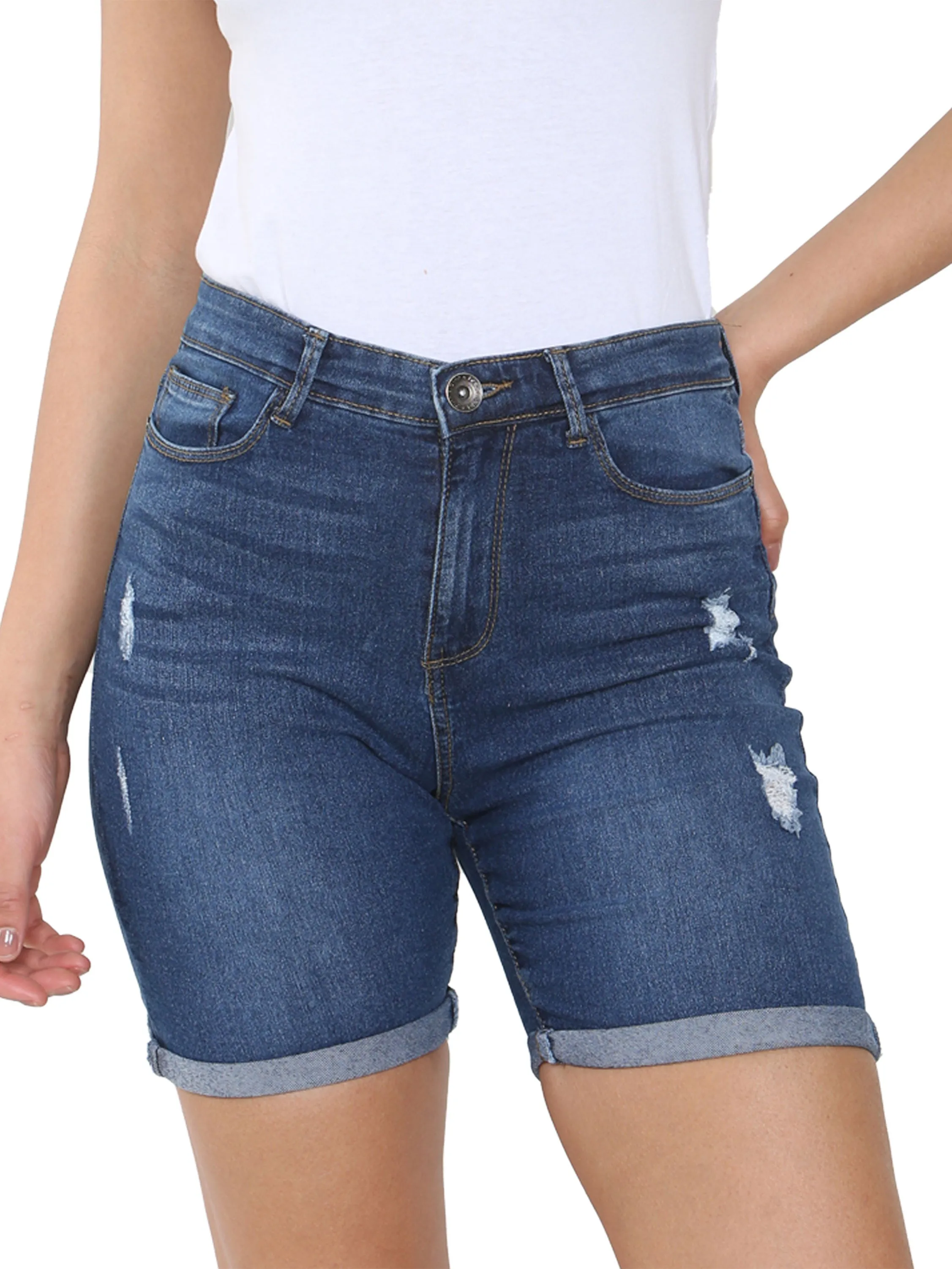 Enzo | Ladies Skinny Stretch Ripped Shorts