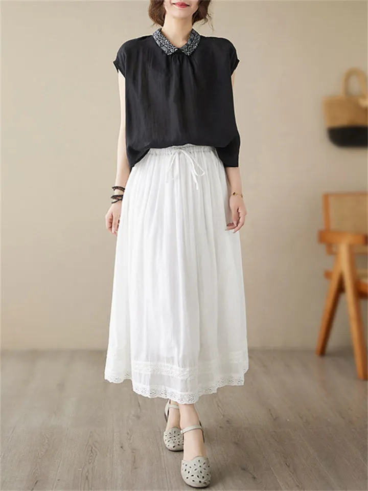 Female Simple Thin Lace Double Layered Lined Skirt