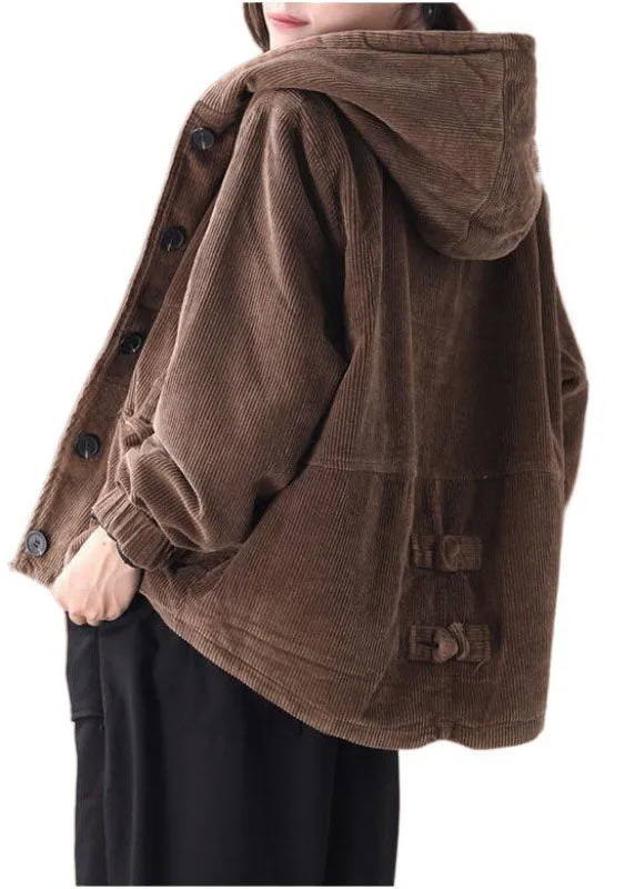 Fine Chocolate Hooded Corduroy Winter Coats Warm Outwear