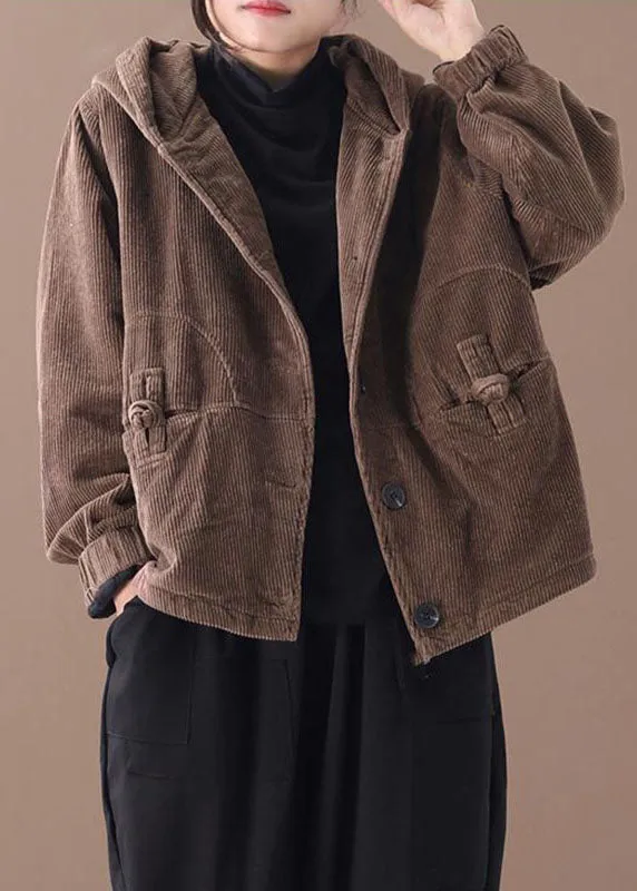 Fine Chocolate Hooded Corduroy Winter Coats Warm Outwear