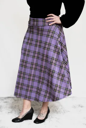 Fit n Flare Purple Plaid Midi Skirt