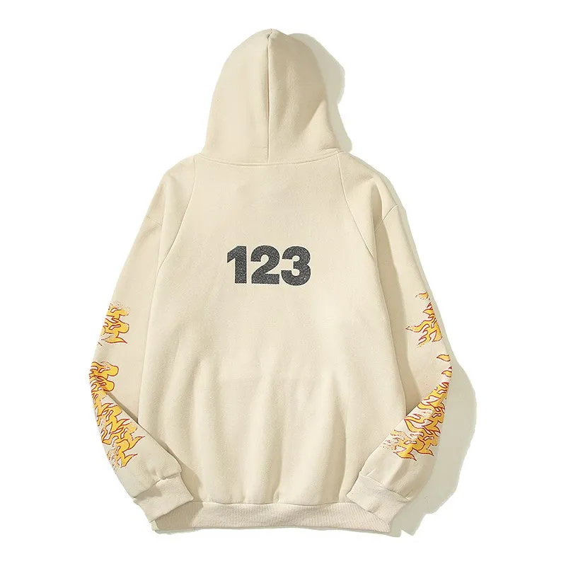 Flame Arm Hoodies High Street Casual Unisex Couple Hoodie