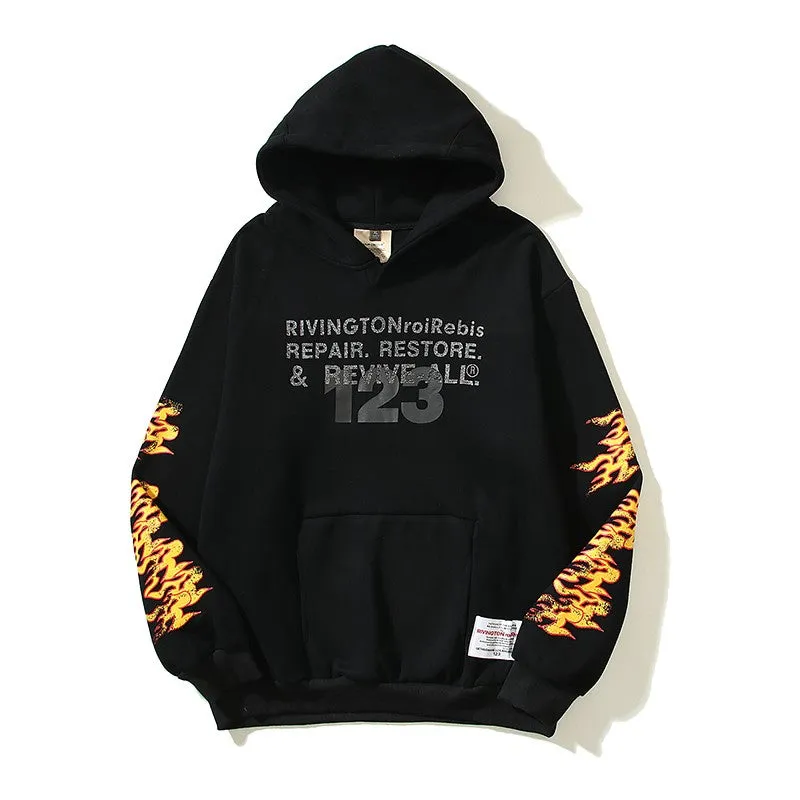 Flame Arm Hoodies High Street Casual Unisex Couple Hoodie