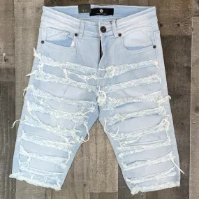 Focus- ripped shreded denim shorts (light wash)