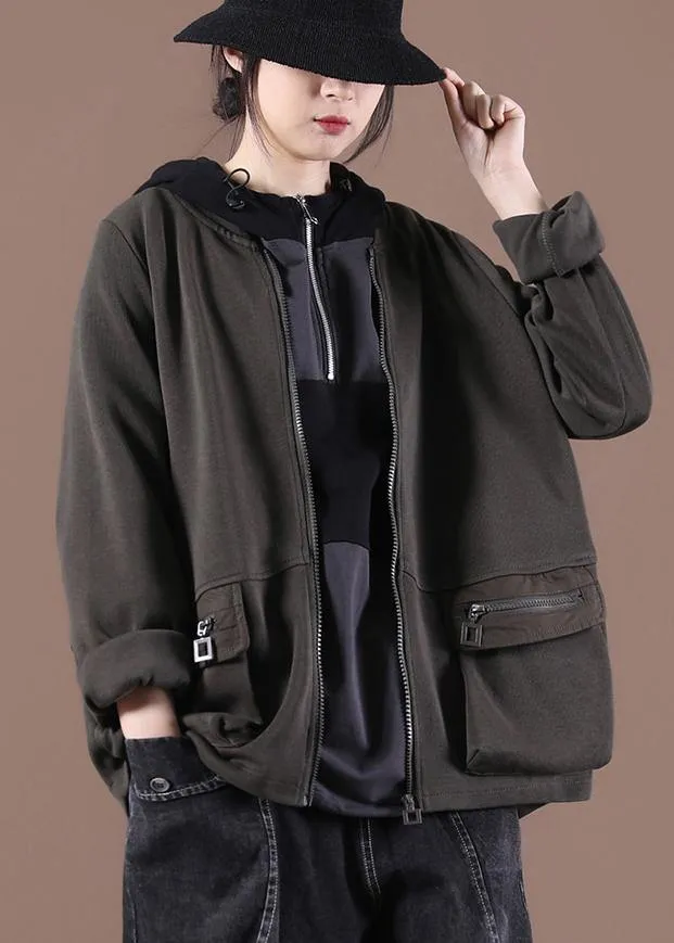 French Chocolate Pockets Spring Hoodies Outwear