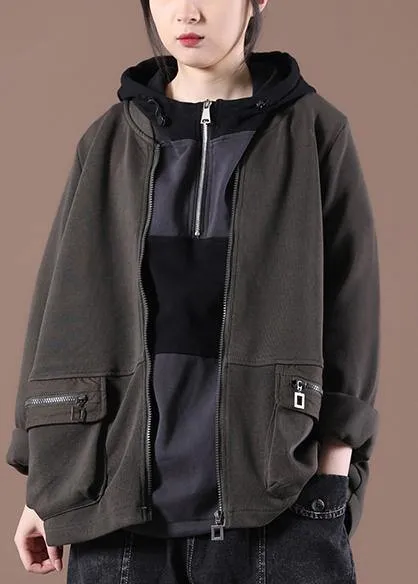 French Chocolate Pockets Spring Hoodies Outwear