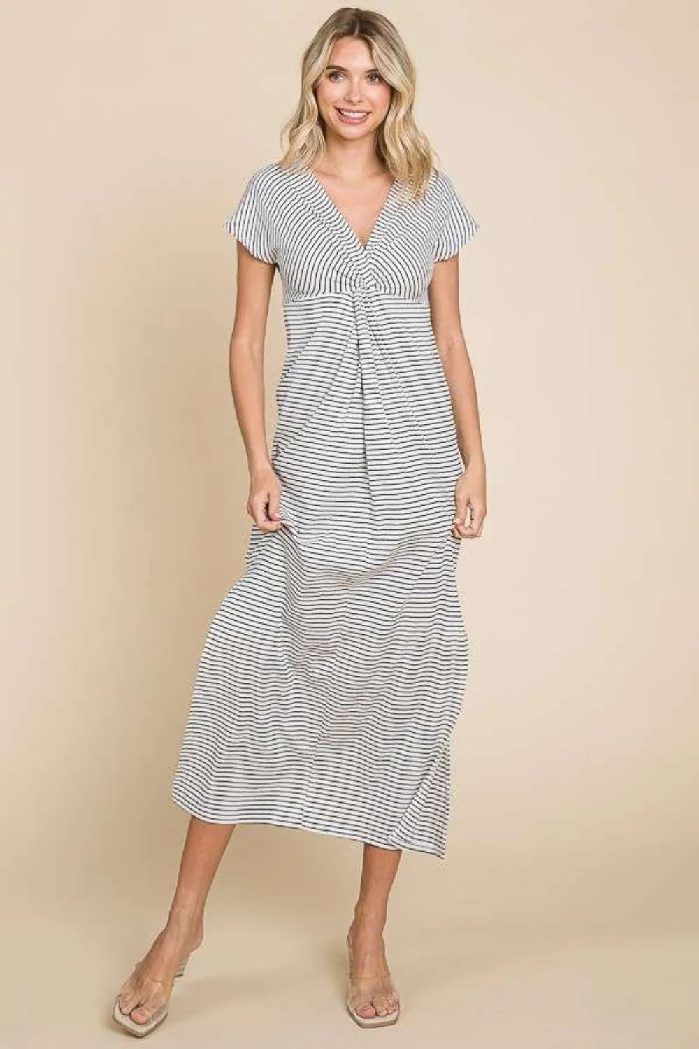 Full Size Striped Twisted Detail Dress