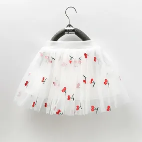 Girls 2024 Summer New Solid Color Lace Simple Print Cherry Embroidery/Half skirt