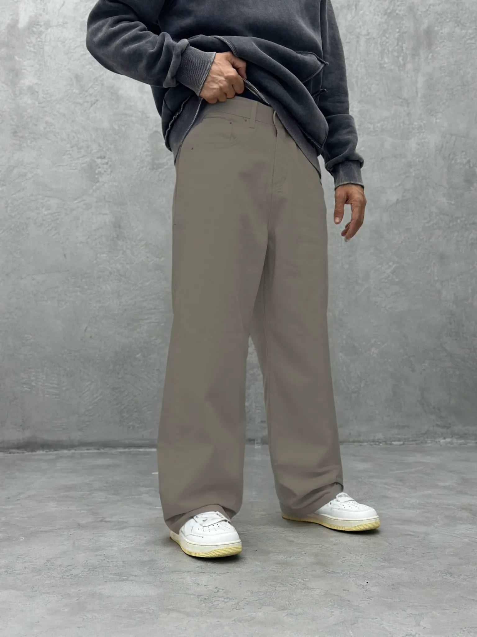 Grey Baggy Fit Straight Leg Pants