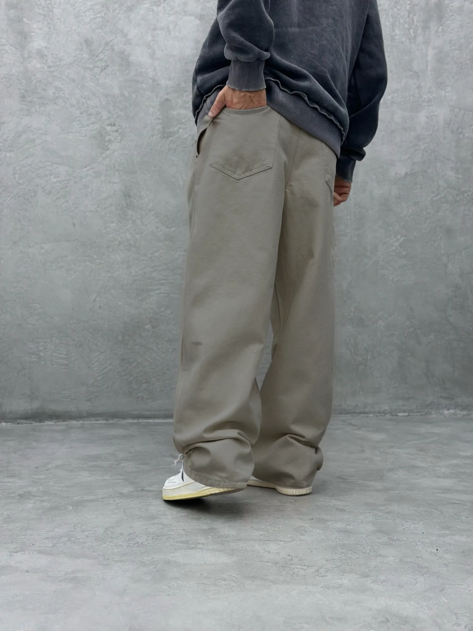 Grey Baggy Fit Straight Leg Pants