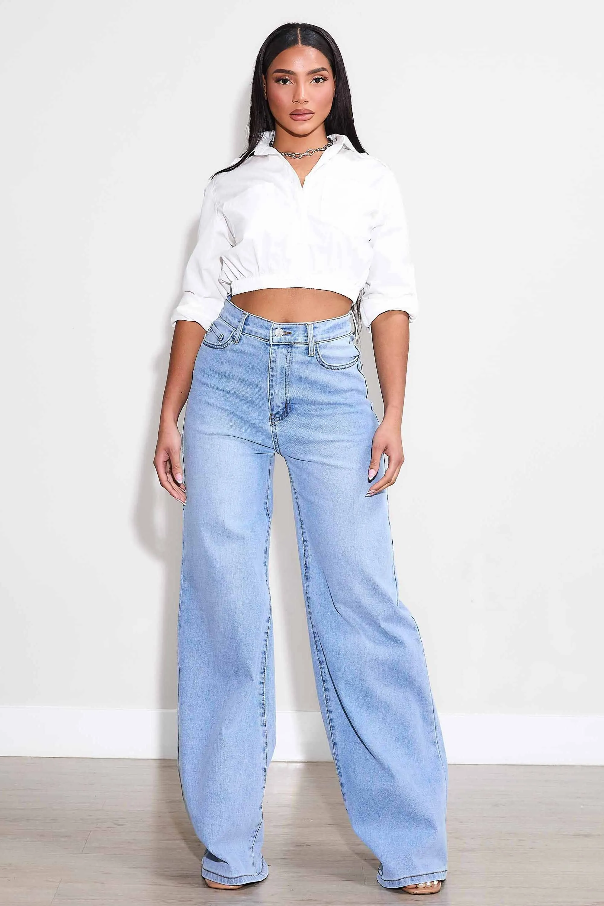 High-Rise Essential Stretch Wide Leg Jeans