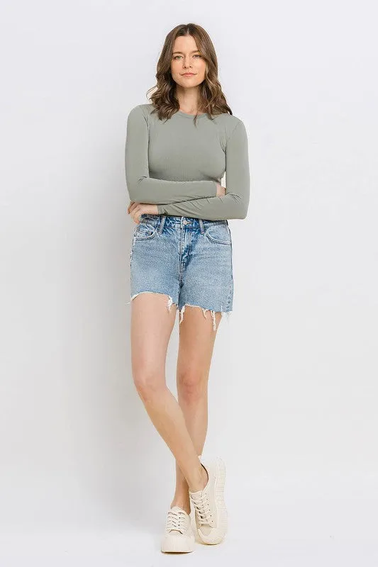 High Rise Raw Hem Shorts