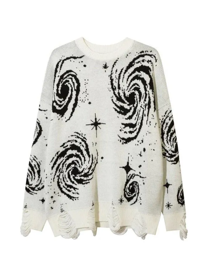 Joskaa Swirl Print Ripped Design Sweater