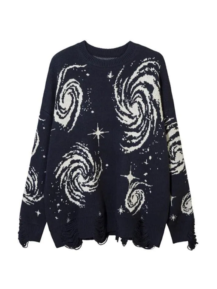 Joskaa Swirl Print Ripped Design Sweater