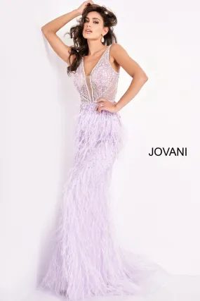 kori | Beaded Bodice Feather Evening Gown | Jovani 03023