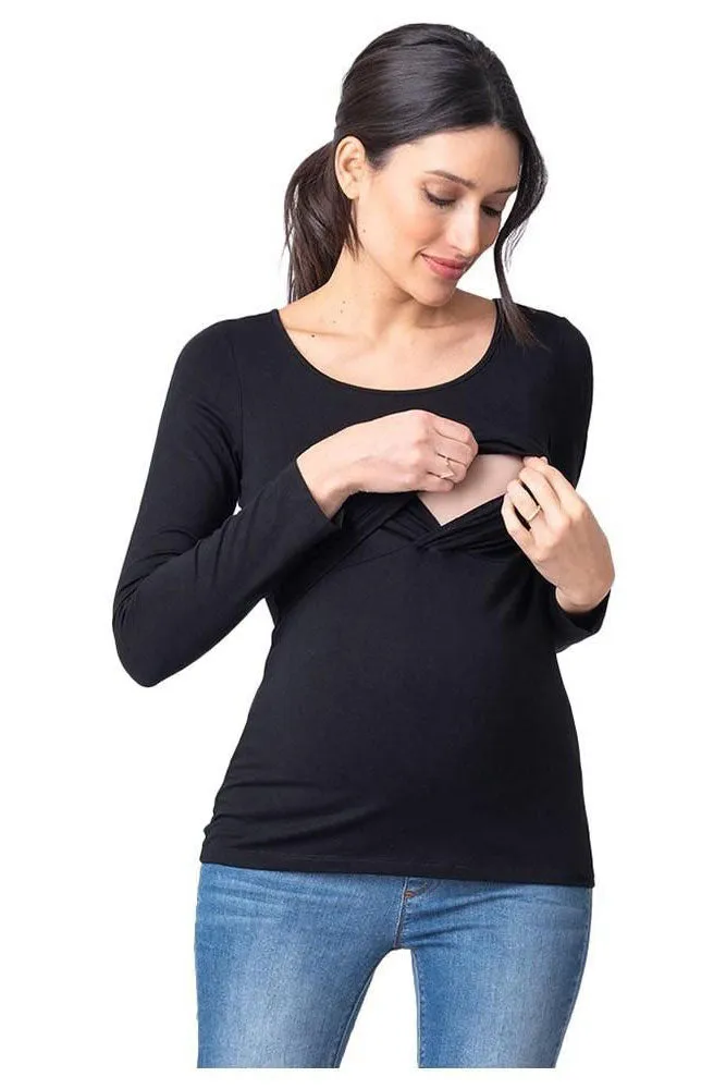 Laina Black Bamboo Long Sleeve Maternity & Nursing Tee Seraphine