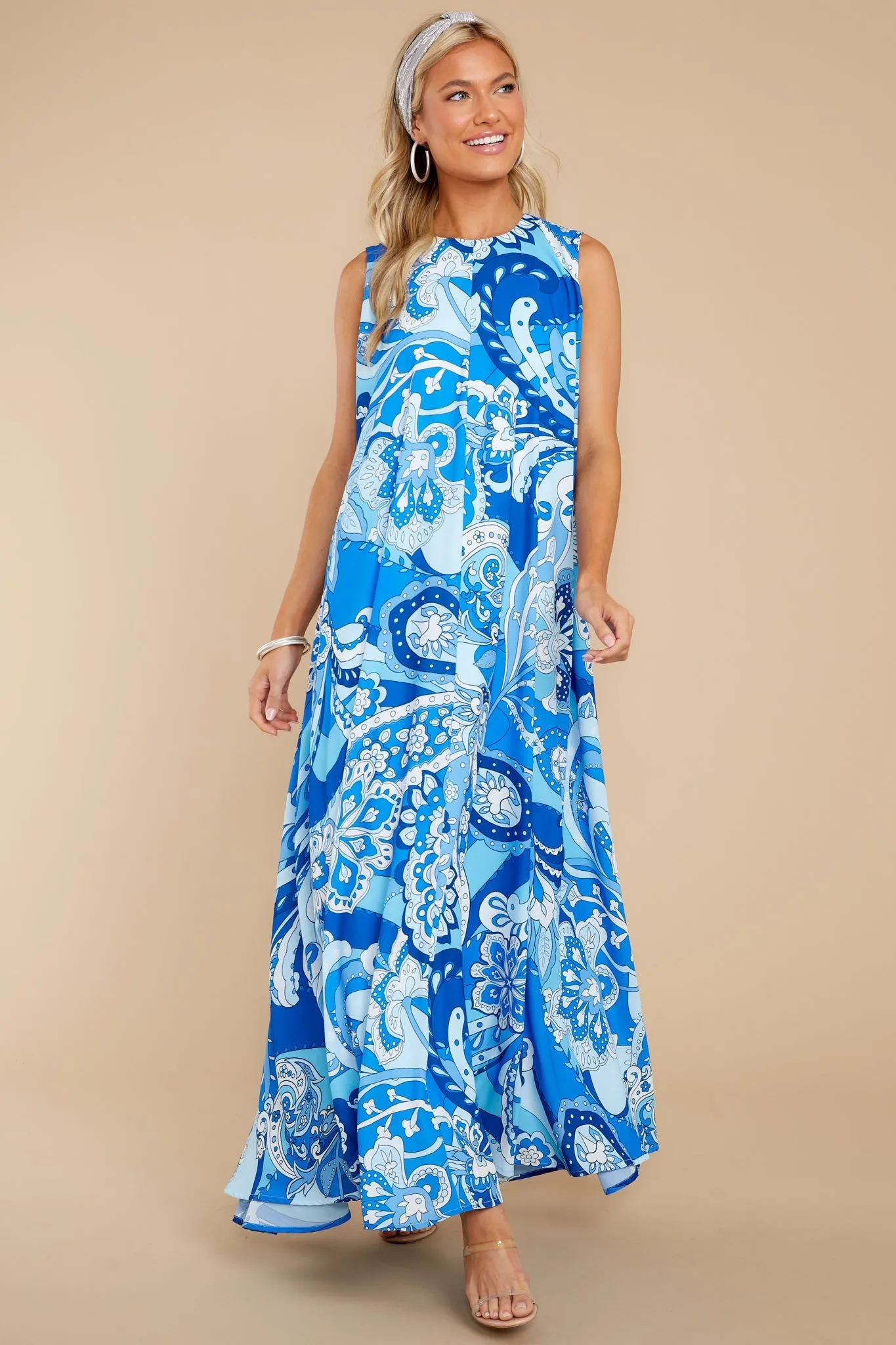 Like Fine Art Blue Multi Print Maxi Dress