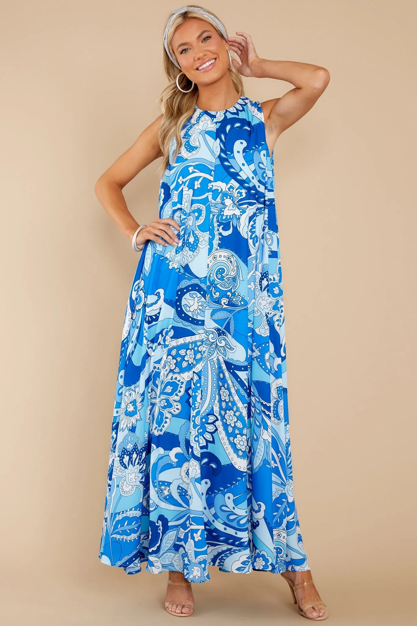 Like Fine Art Blue Multi Print Maxi Dress