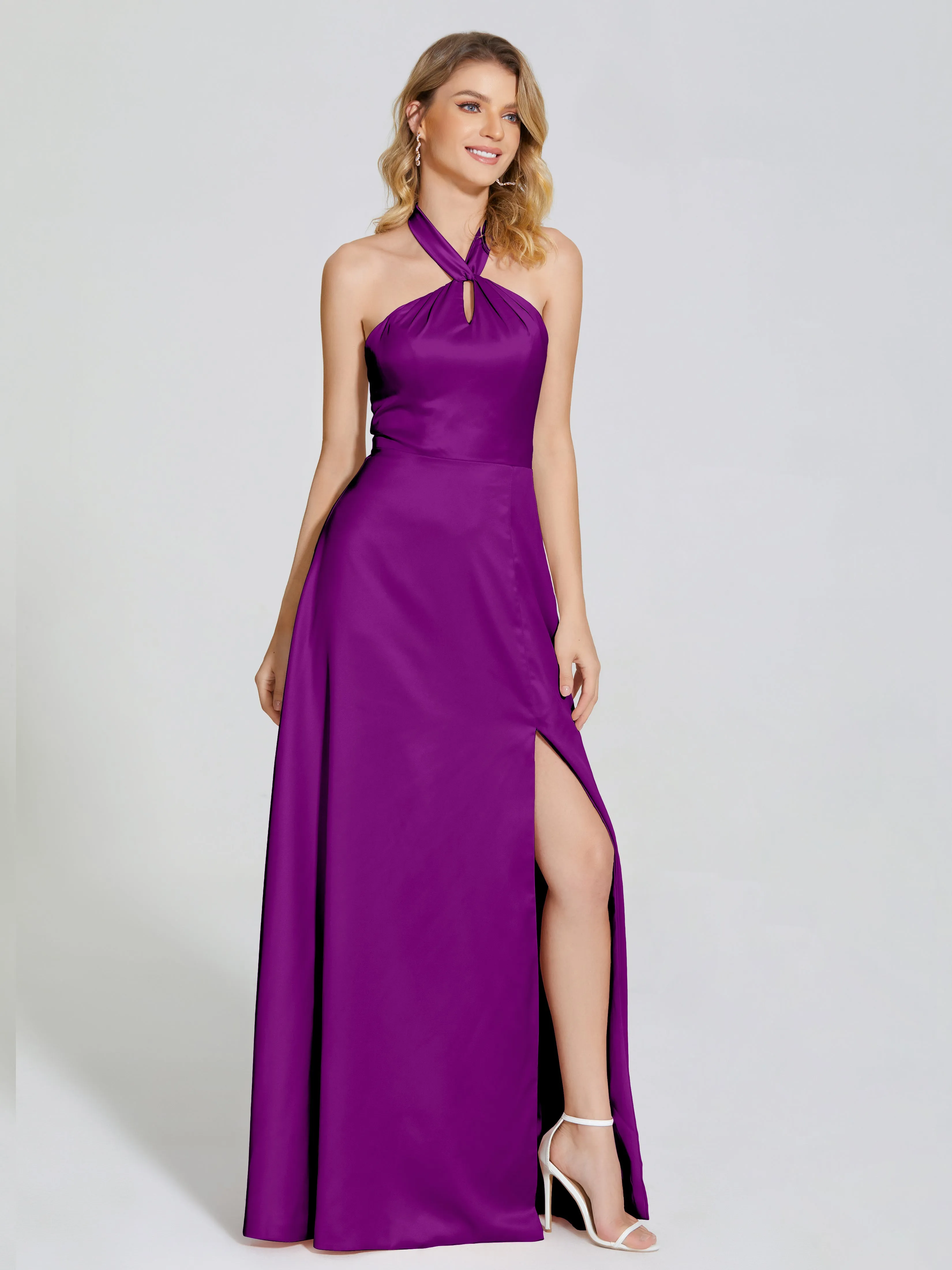 Lola Fashion Halter Soft Satin Bridesmaid Dresses