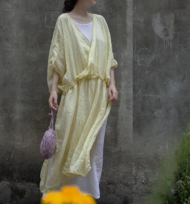 Loose fitting Summer Dresses,Soft Linen Women Dresses 9022