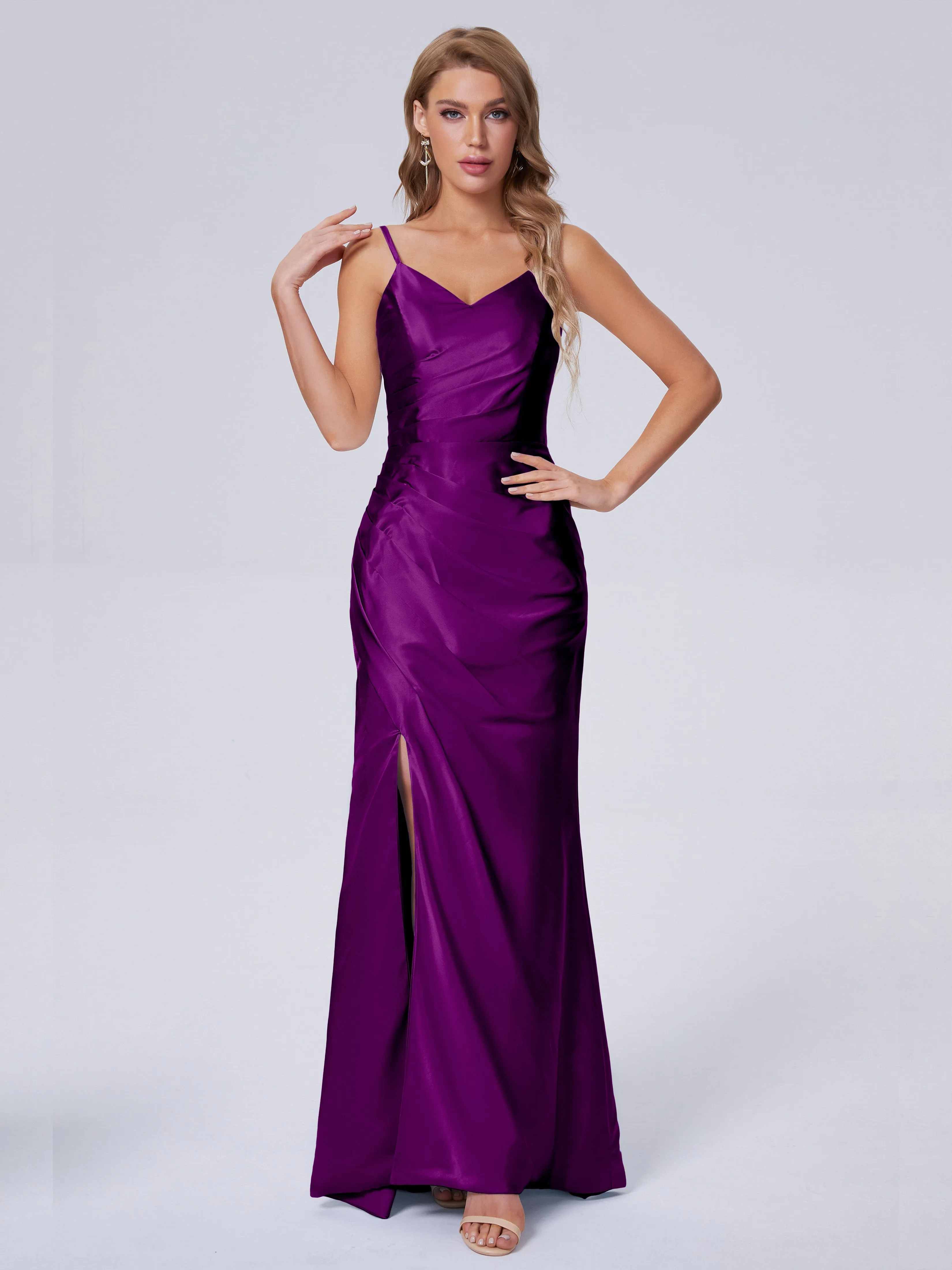 Makayla Hot Split Soft Satin Bridesmaid Dresses