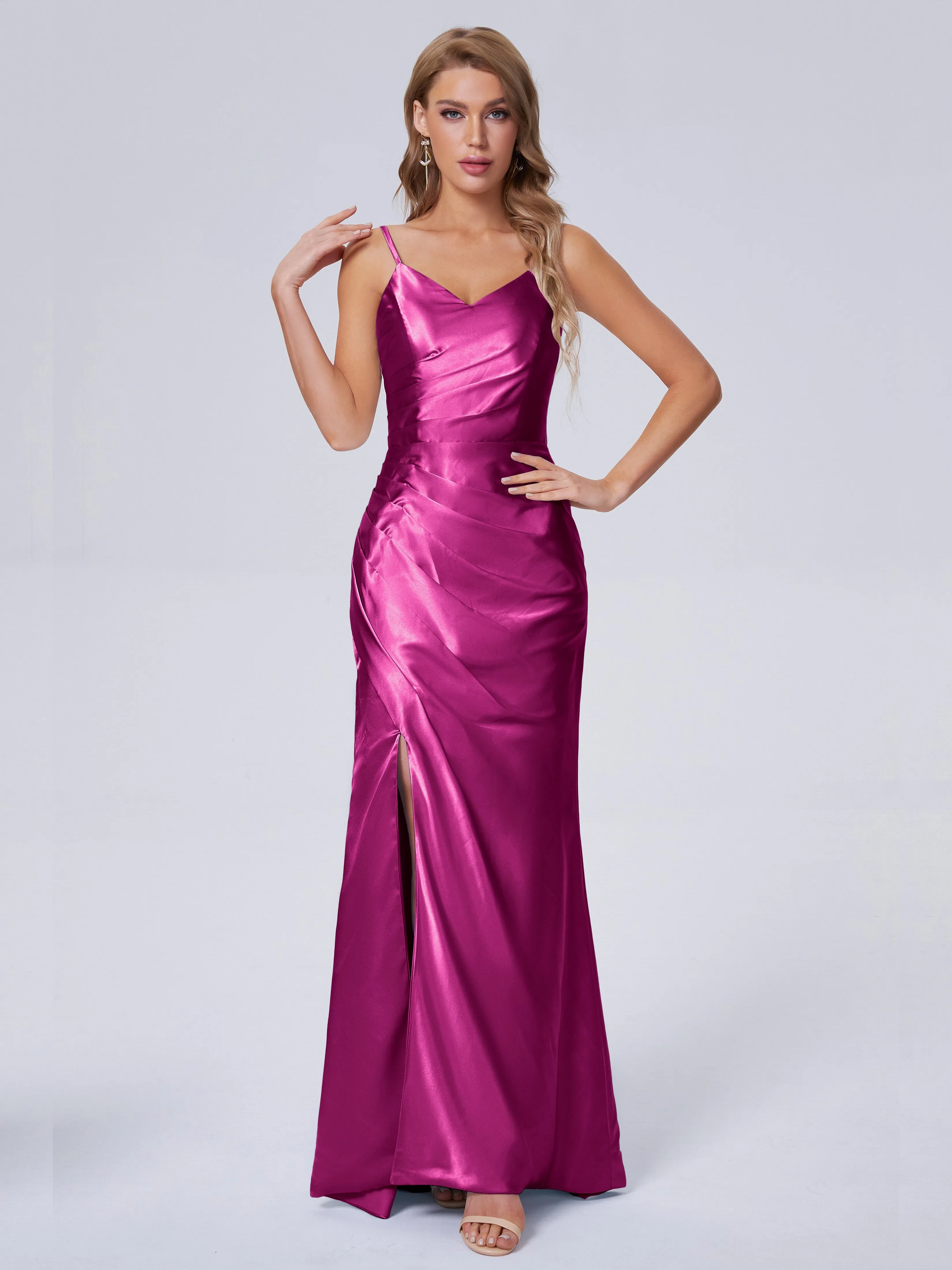 Makayla Hot Split Soft Satin Bridesmaid Dresses