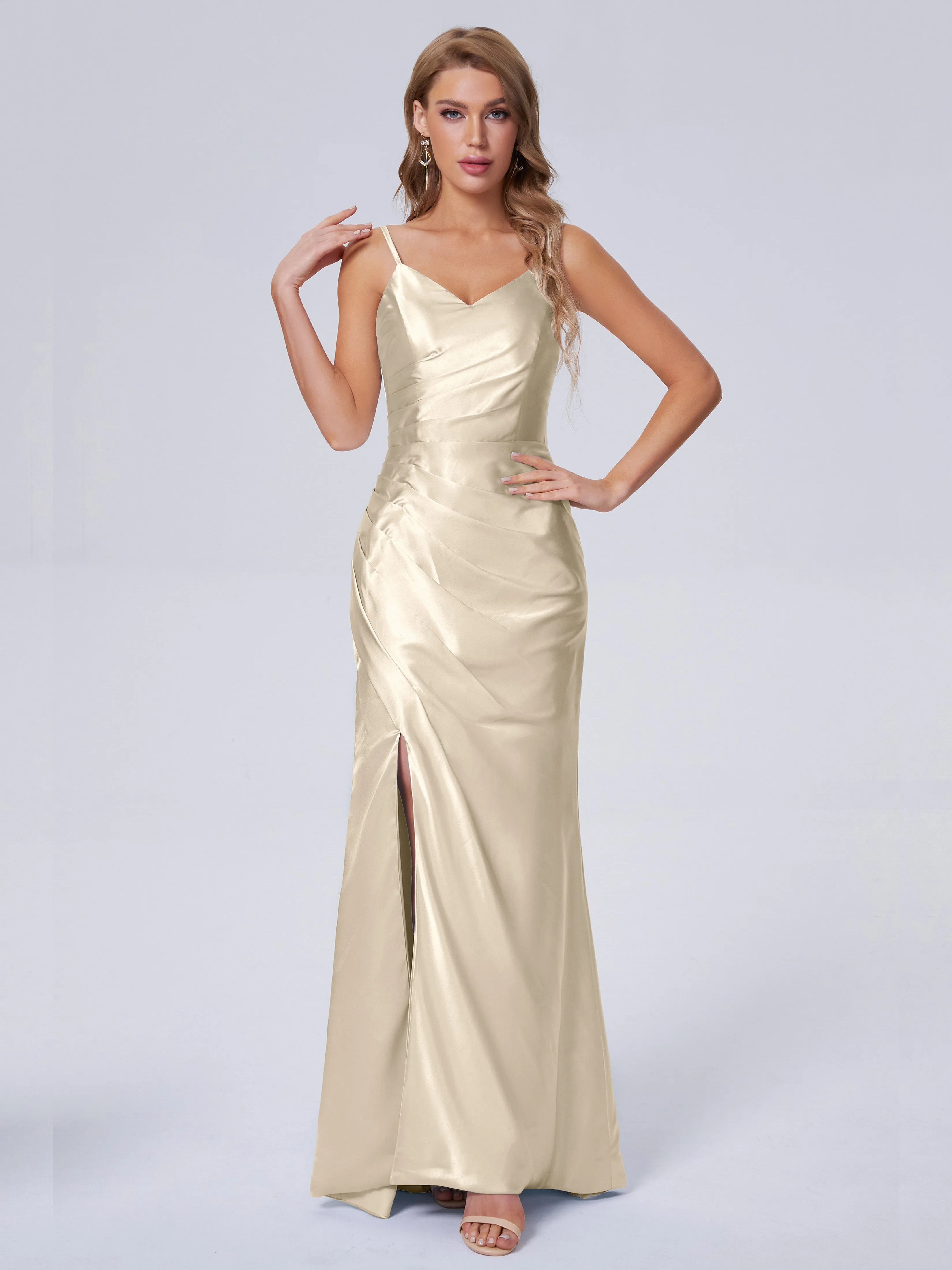 Makayla Hot Split Soft Satin Bridesmaid Dresses