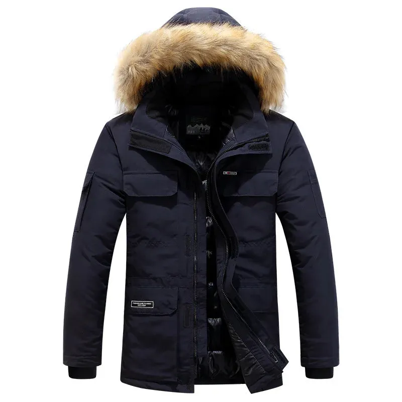 Men Fur Hooded Parkas 6XL Jacket Casual Warm Thick Waterproof Jacket Coat 2023 Winter Men's Multi-pocket Warm Outwear Jacket