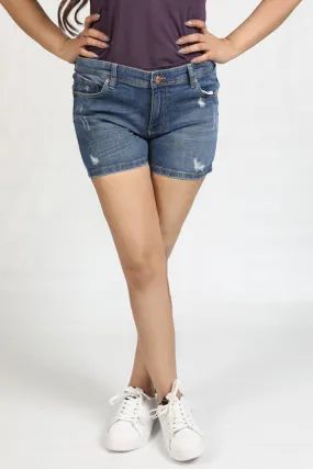 Mid Rise Super Stretch Ripped Denim Short by Springfield