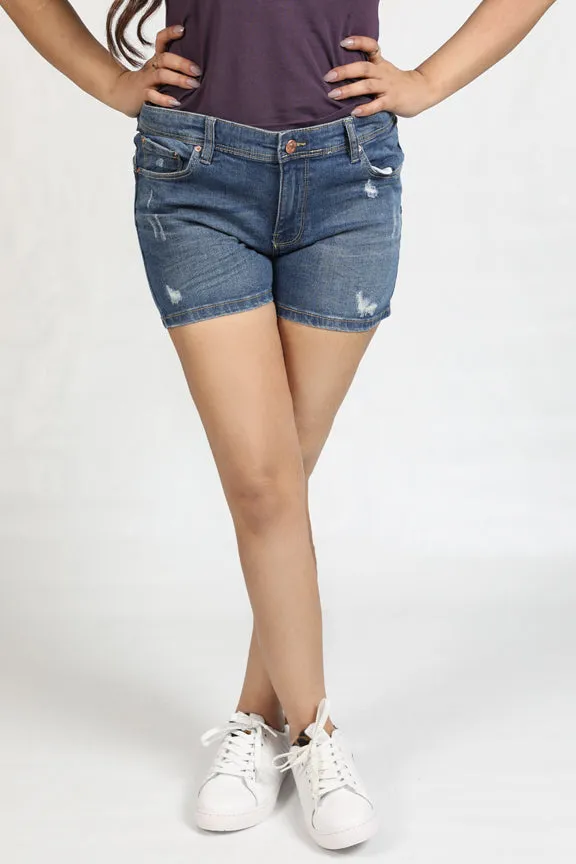 Mid Rise Super Stretch Ripped Denim Short by Springfield