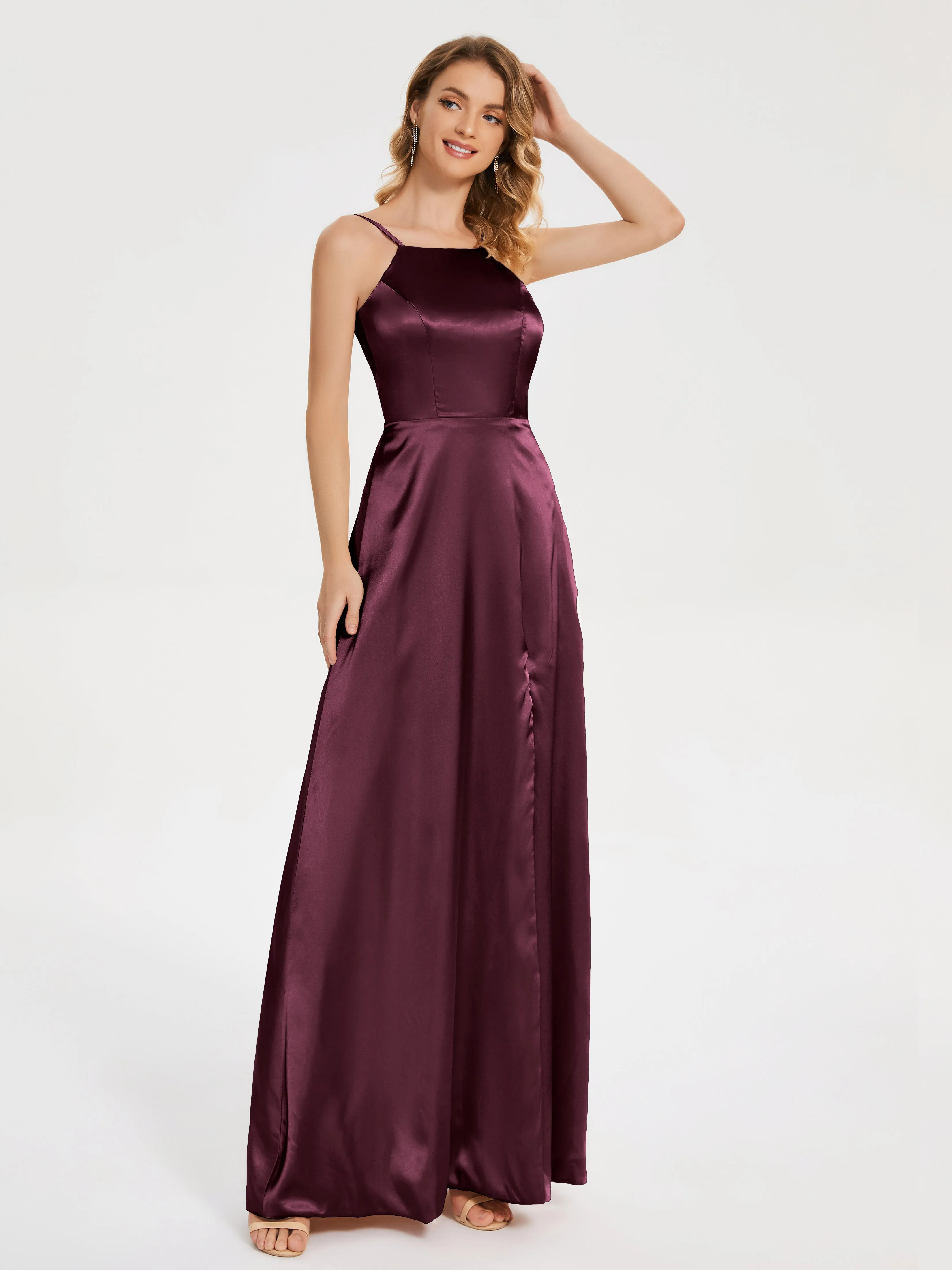 Miriam Simple Split Soft Satin Dresses