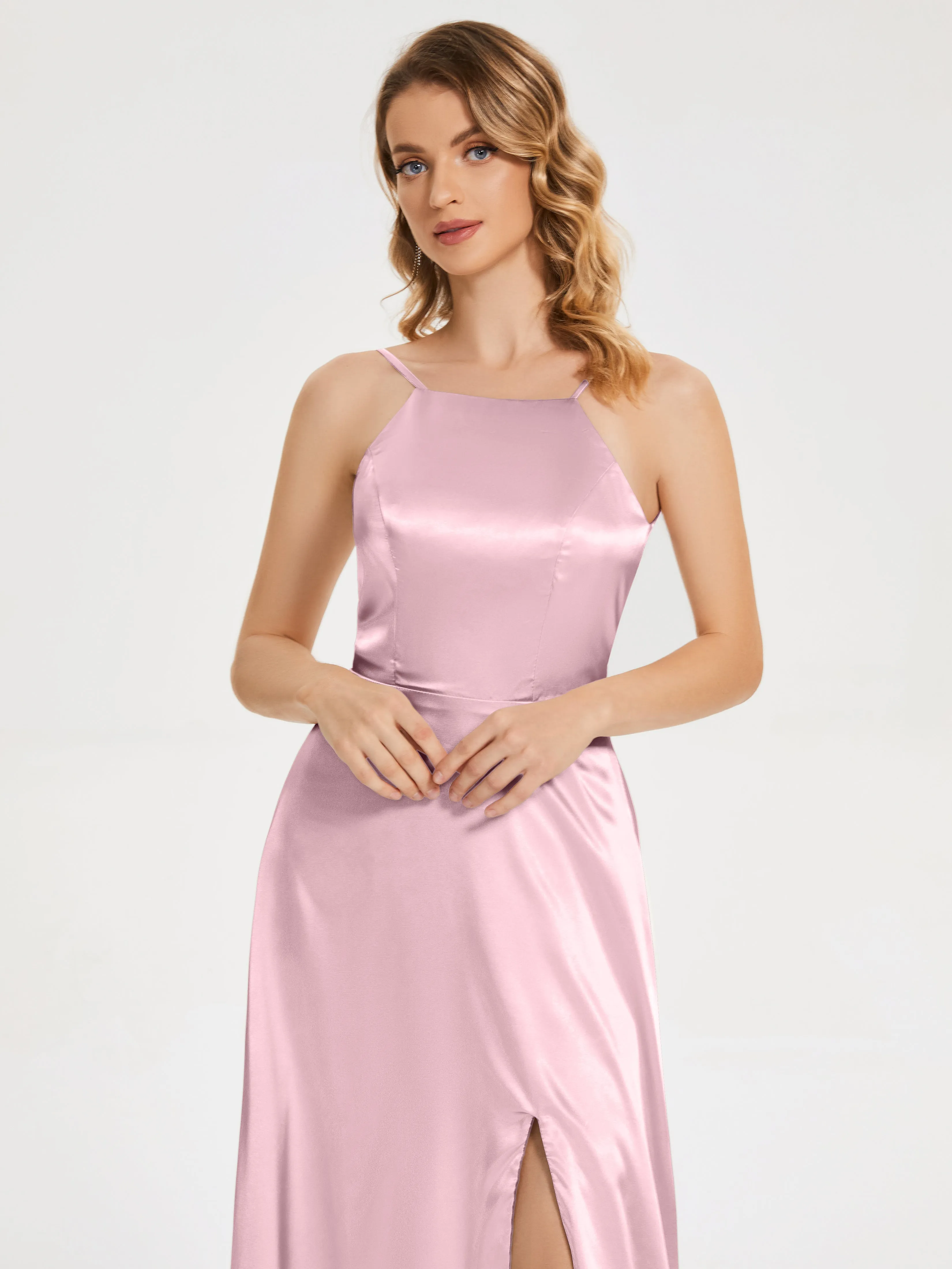 Miriam Simple Split Soft Satin Dresses