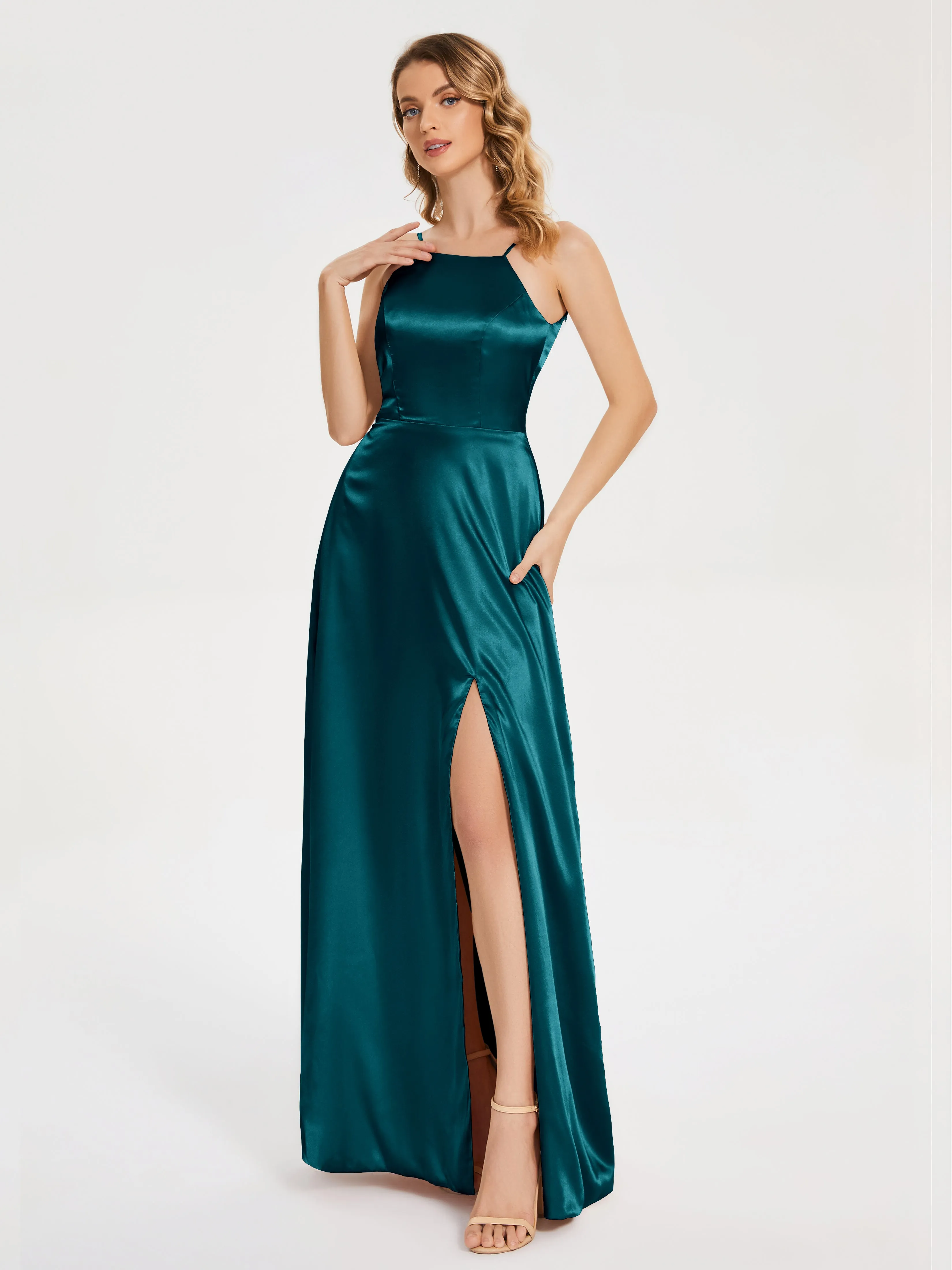 Miriam Simple Split Soft Satin Dresses