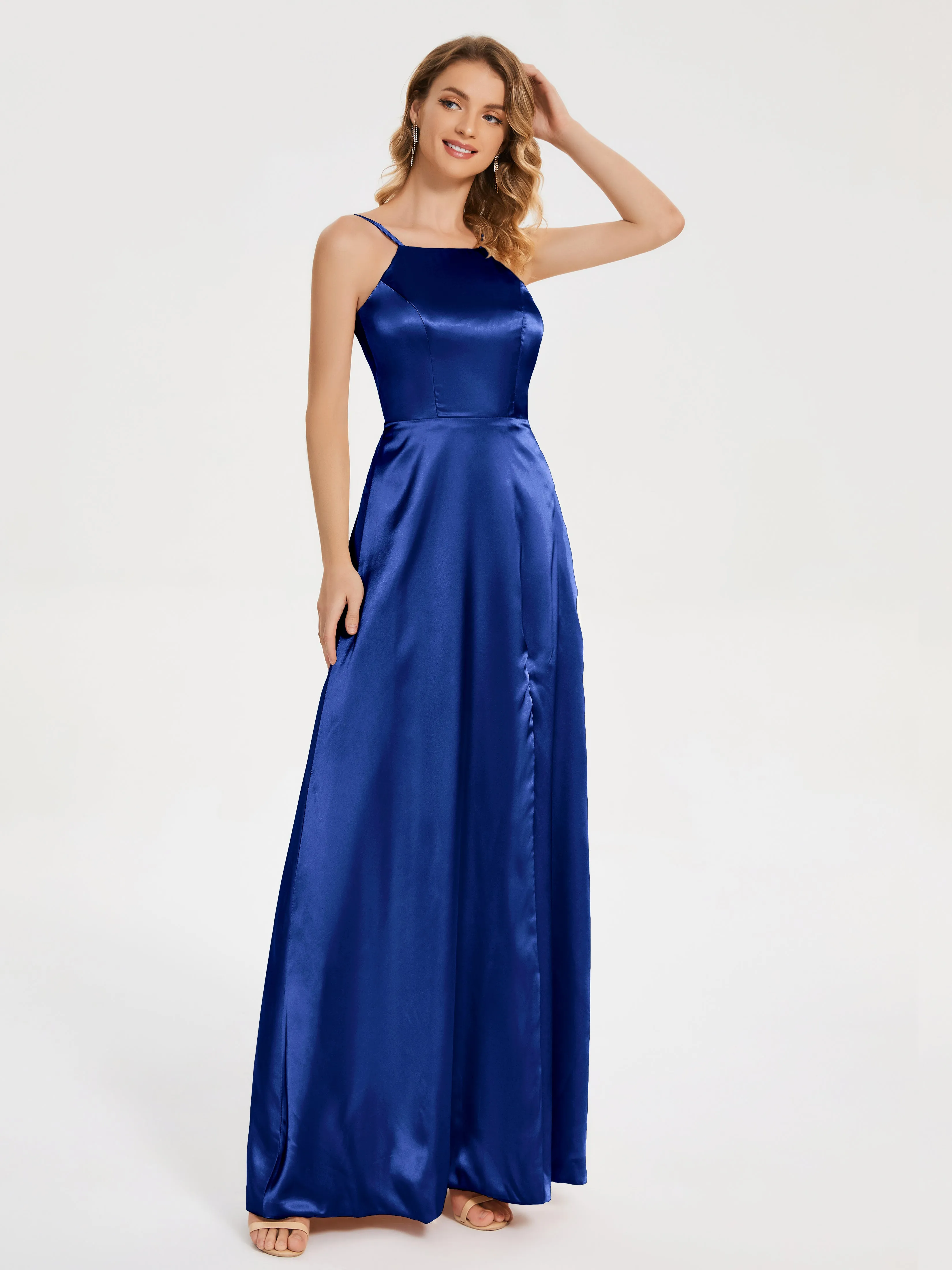 Miriam Simple Split Soft Satin Dresses