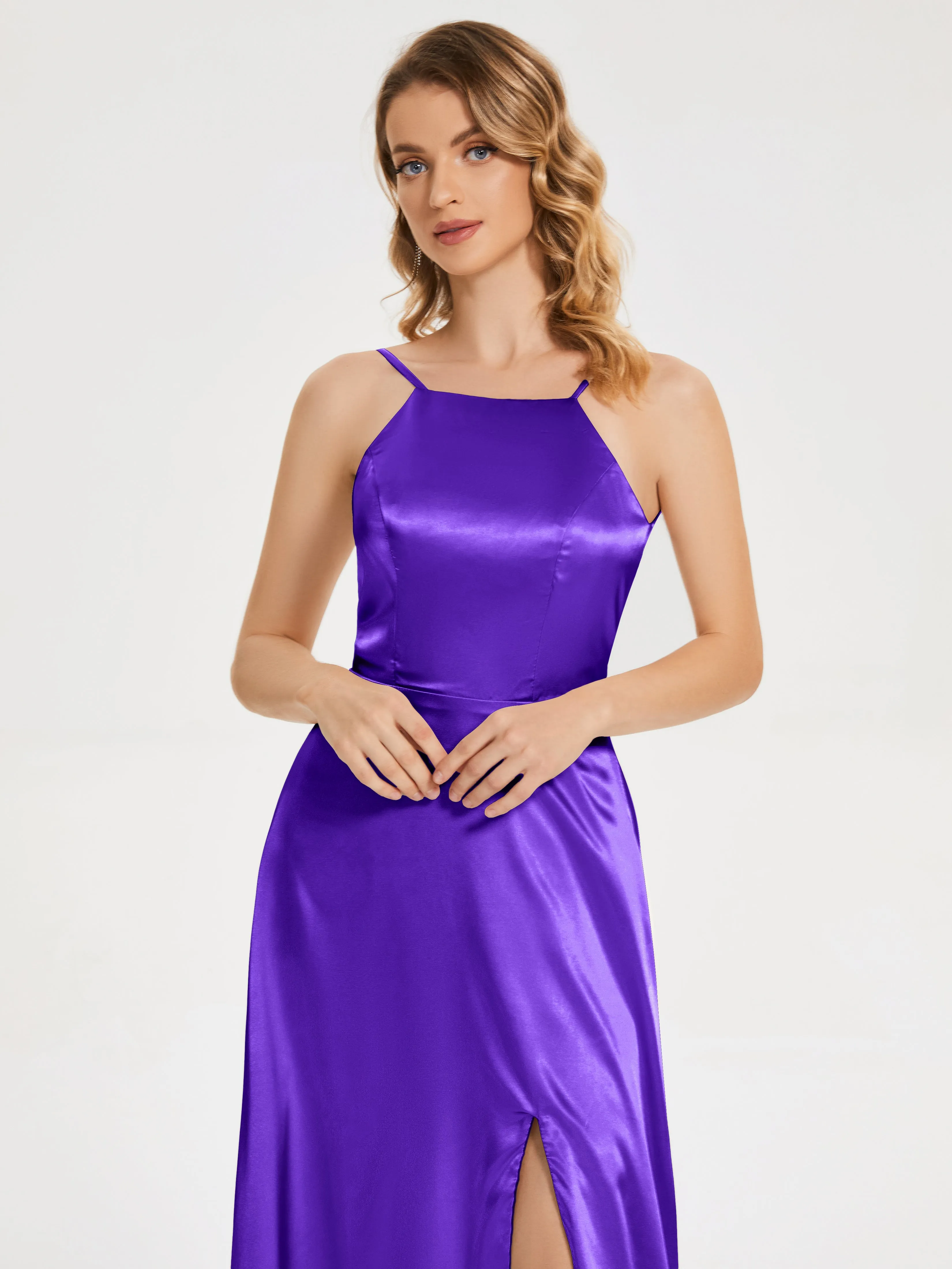 Miriam Simple Split Soft Satin Dresses