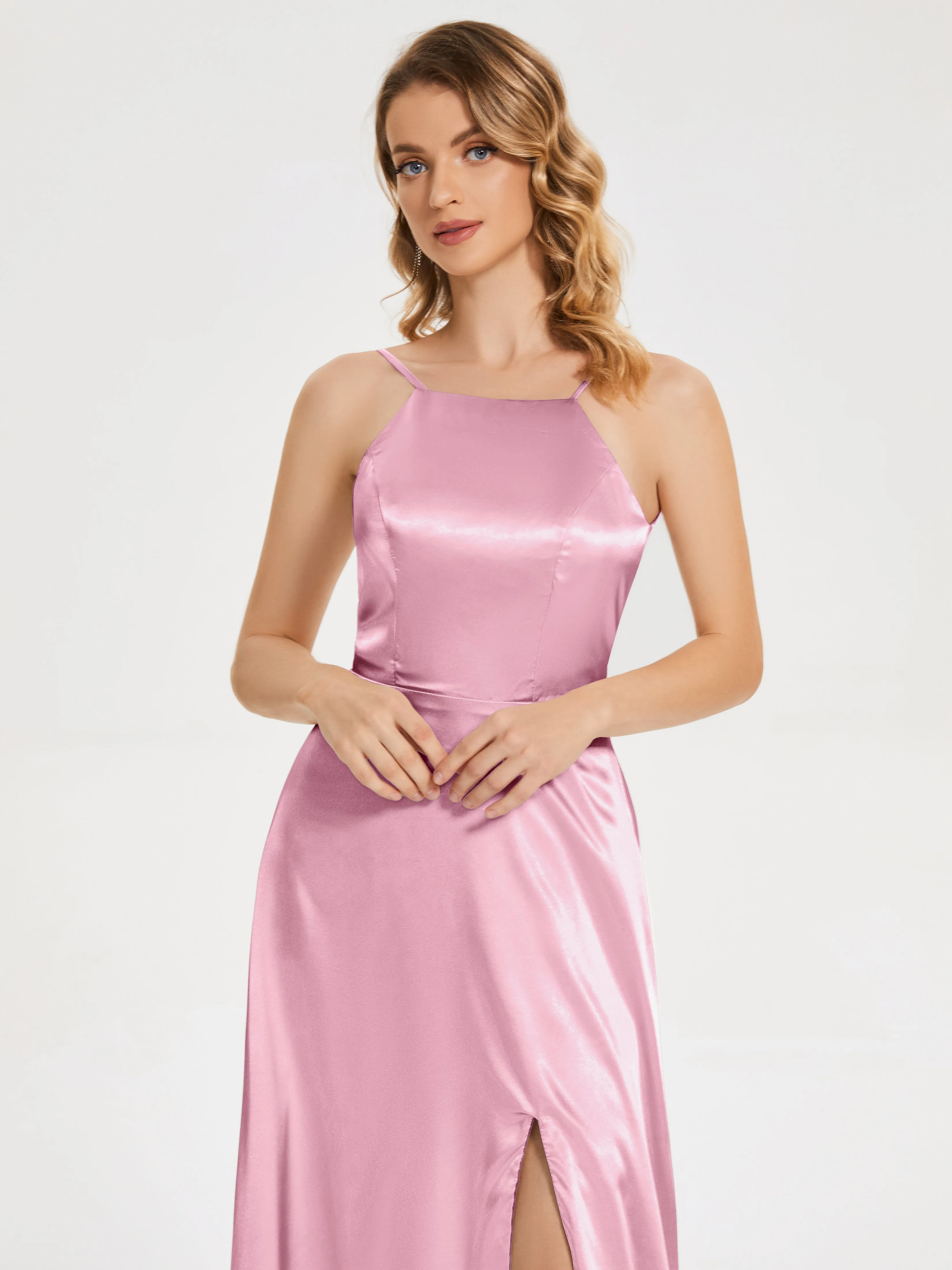 Miriam Simple Split Soft Satin Dresses