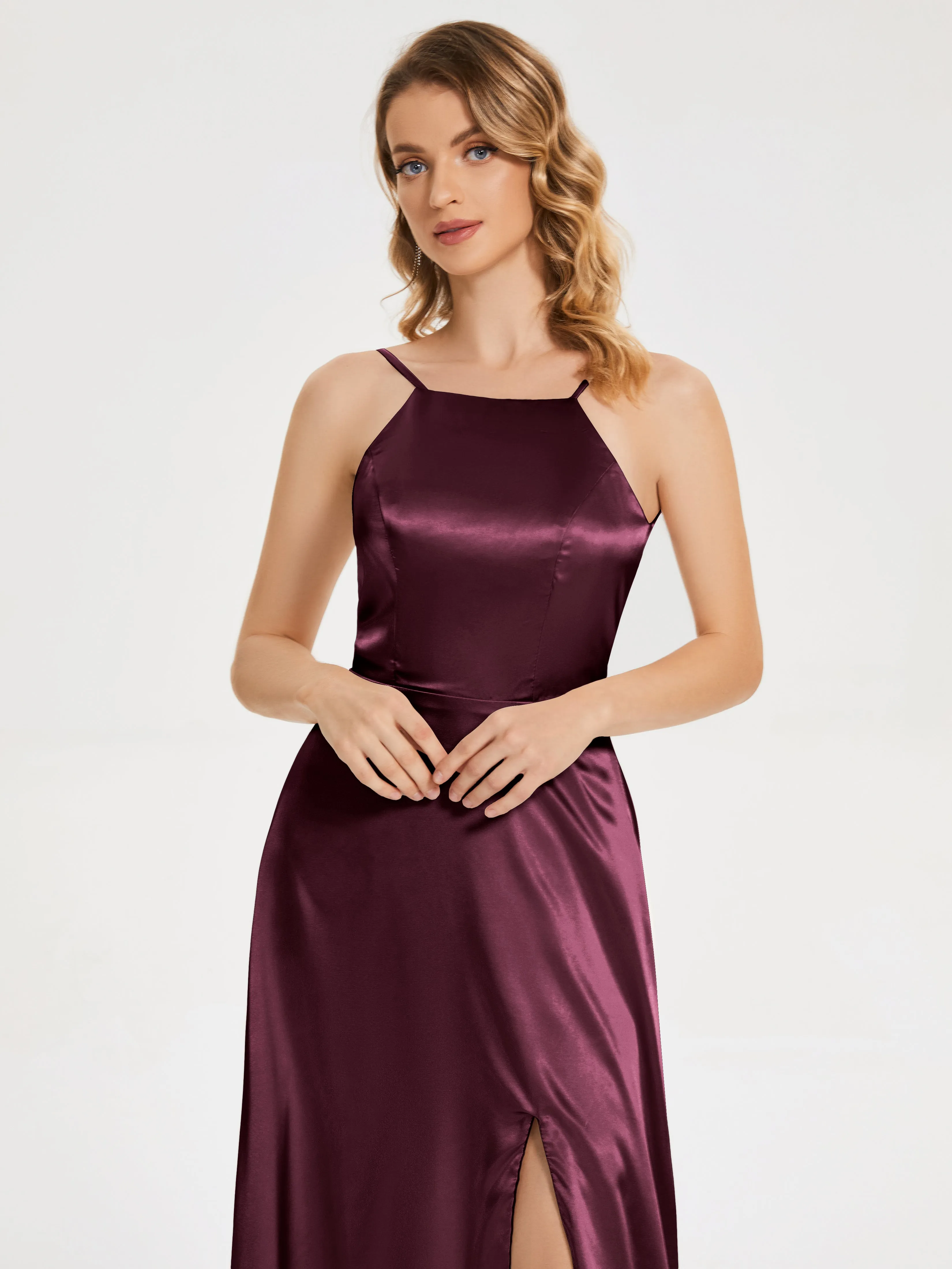 Miriam Simple Split Soft Satin Dresses