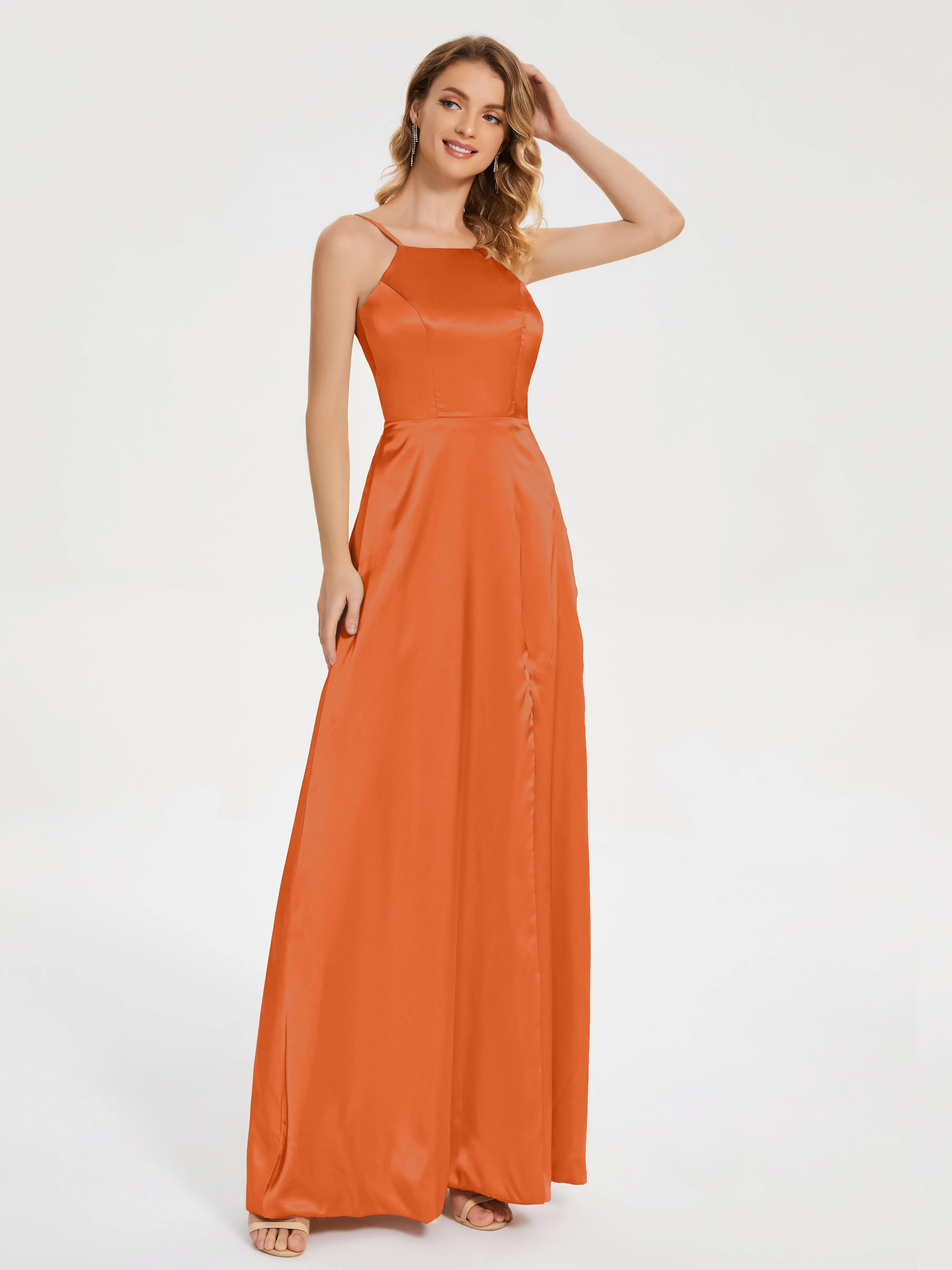 Miriam Simple Split Soft Satin Dresses