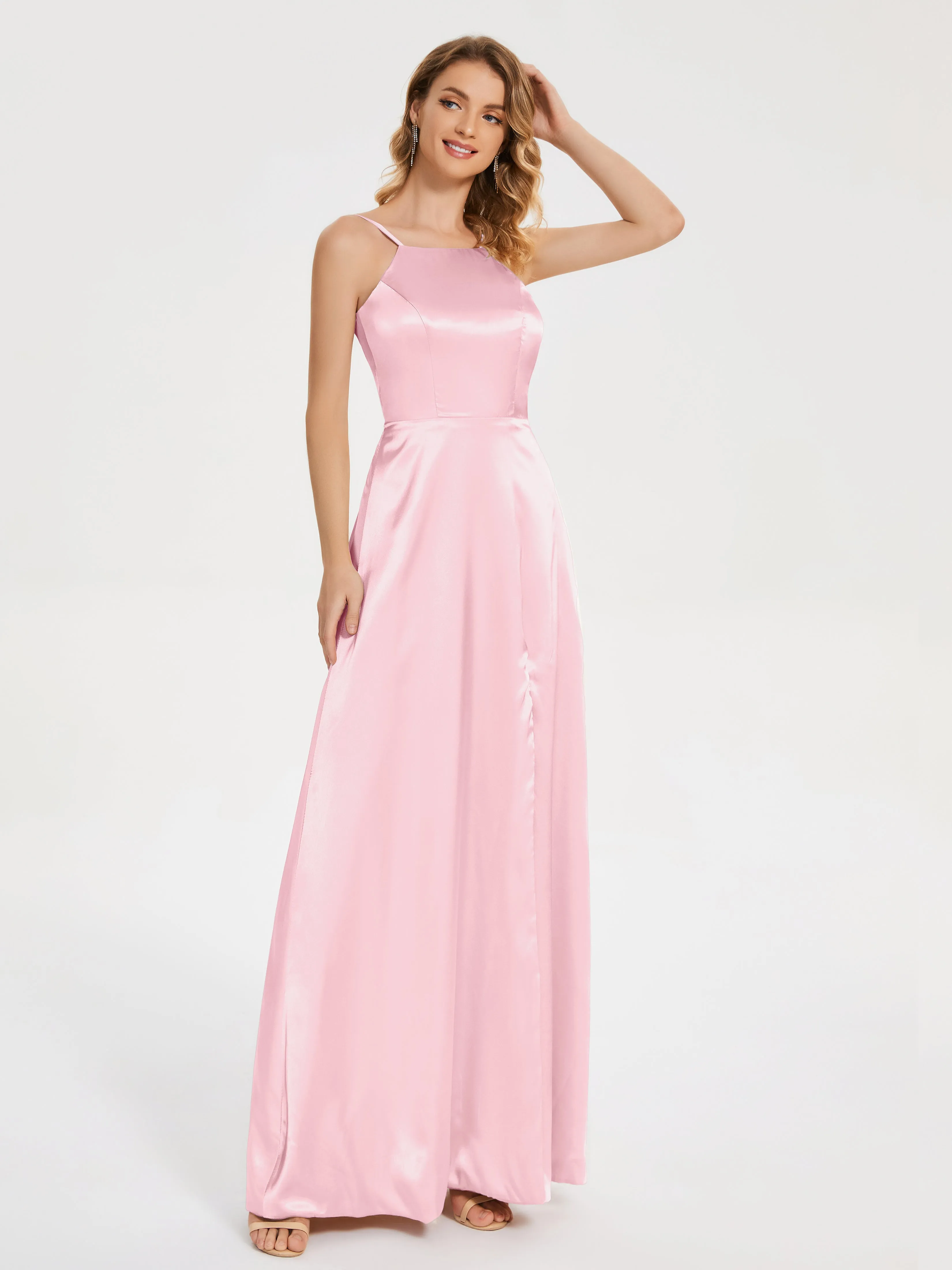 Miriam Simple Split Soft Satin Dresses