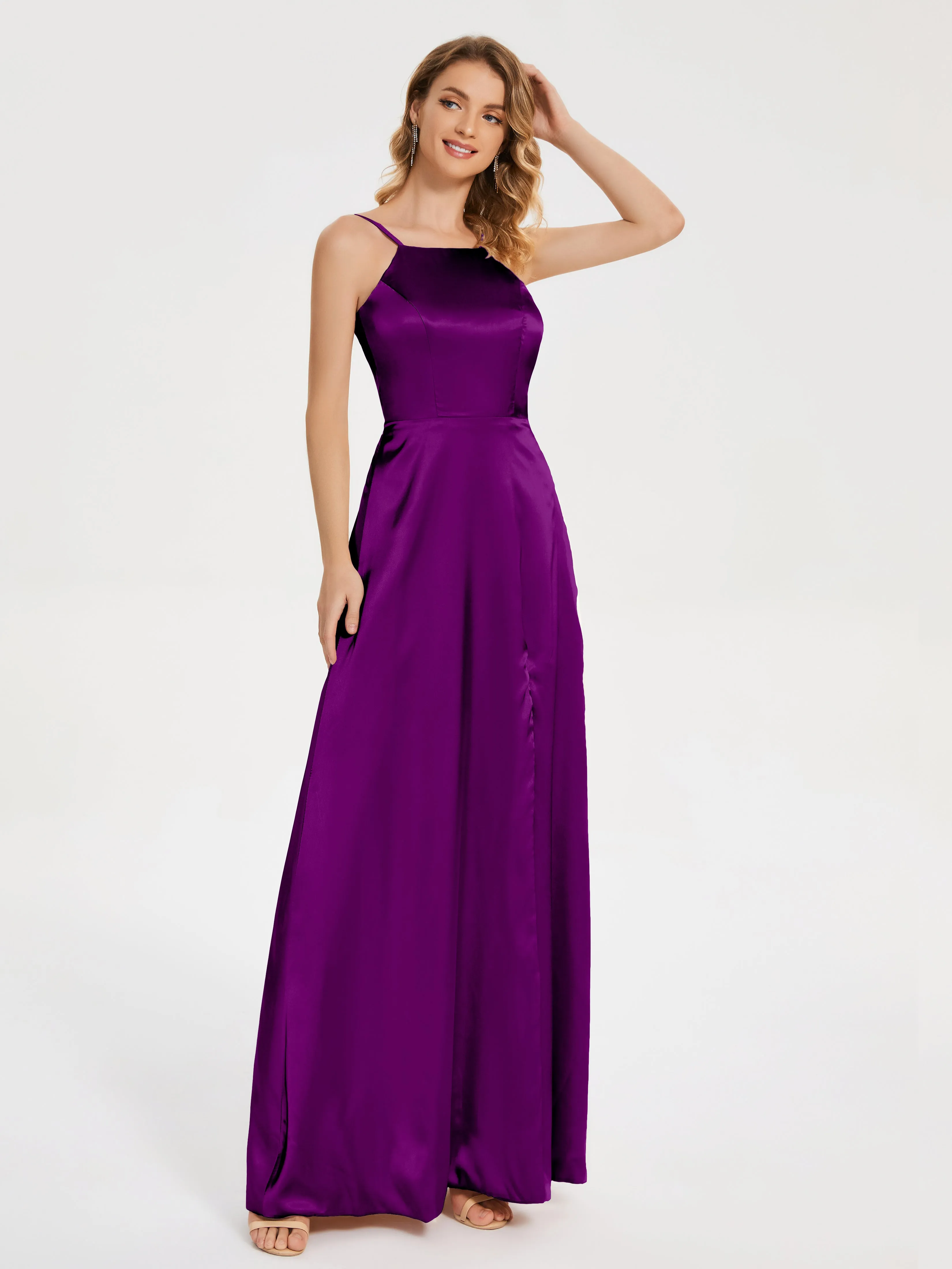 Miriam Simple Split Soft Satin Dresses