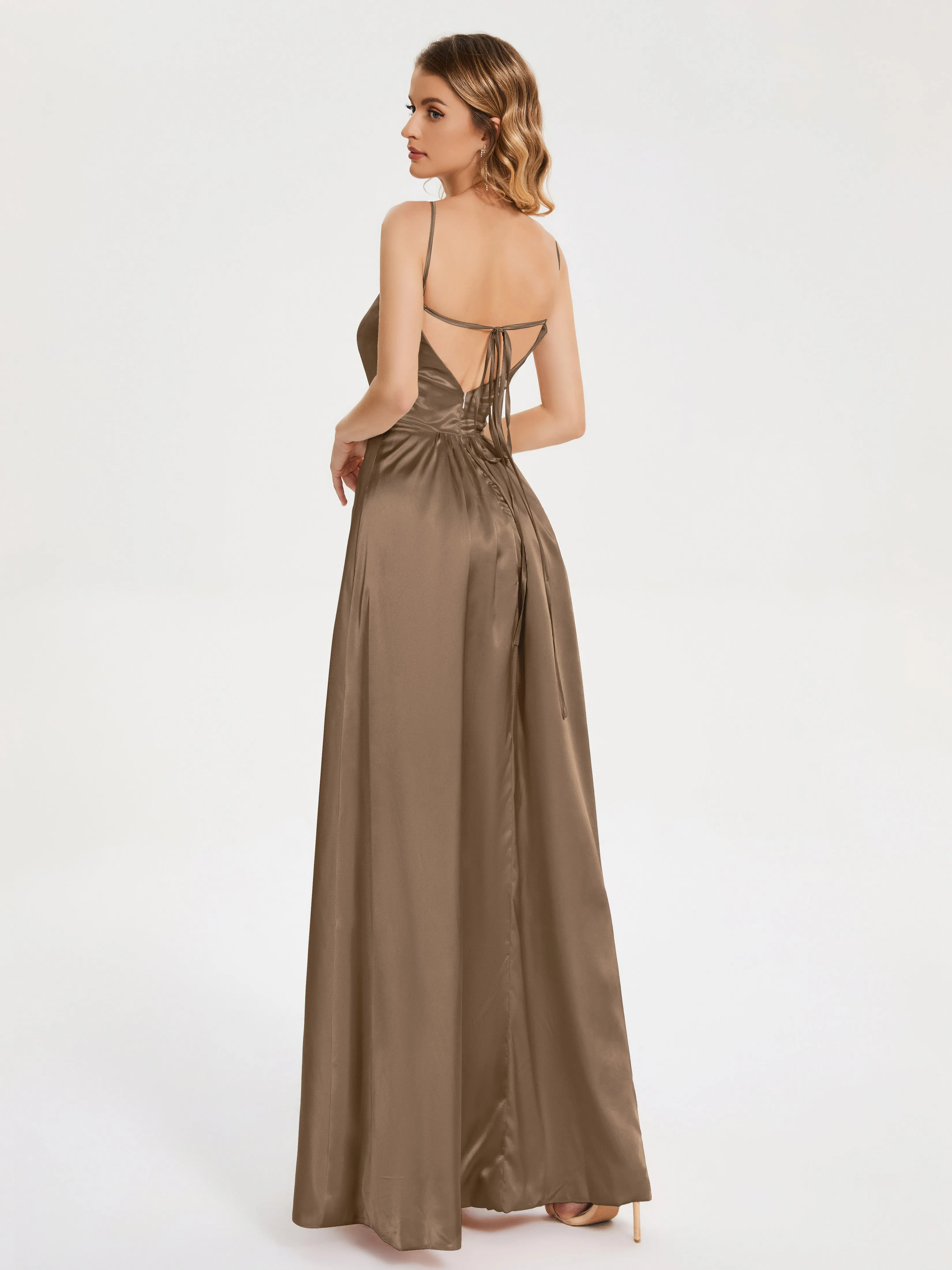 Miriam Simple Split Soft Satin Dresses