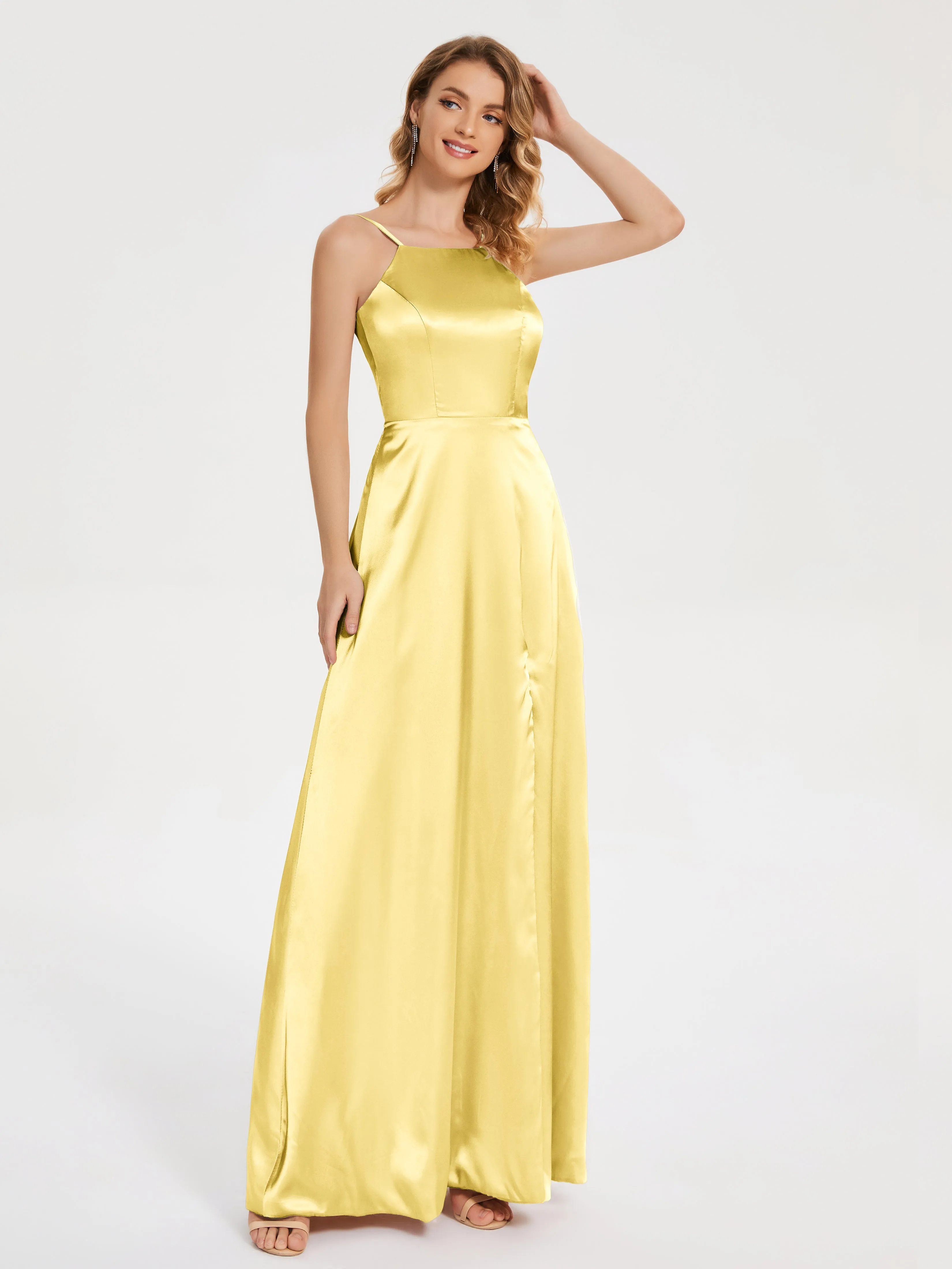 Miriam Simple Split Soft Satin Dresses